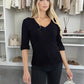 Sweater V -neck shiny materials short sleeves buttoned