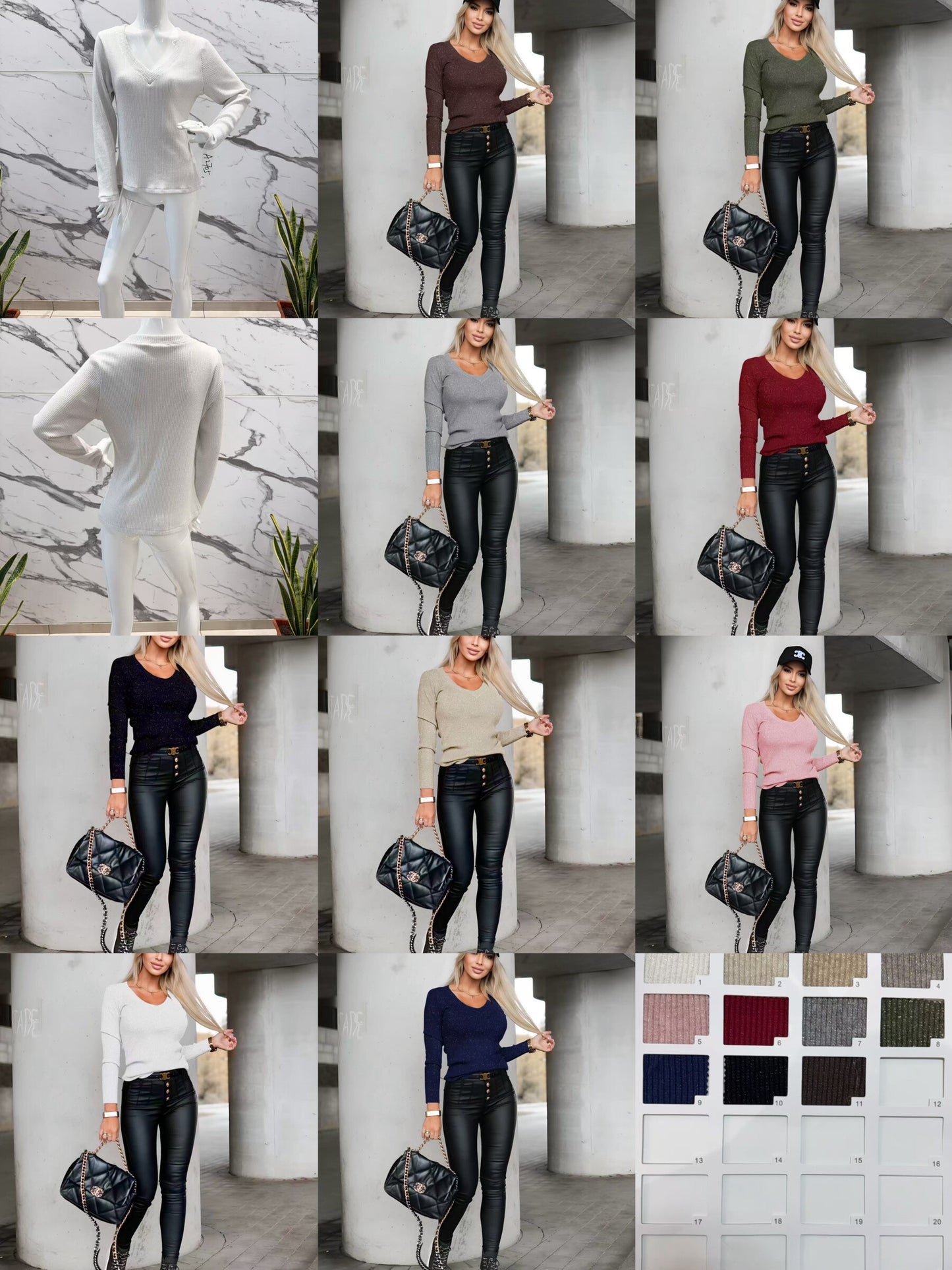 Sweater V -neck shiny material long sleeves