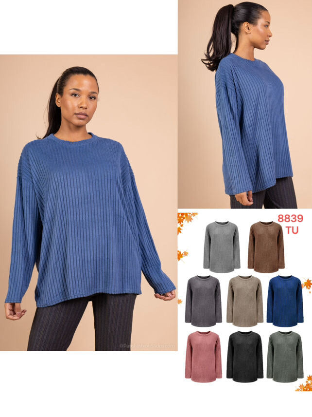 Ribbed round neck sweater