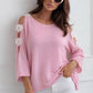 Open shoulder fine knit sweater with flowers