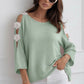 Open shoulder fine knit sweater with flowers