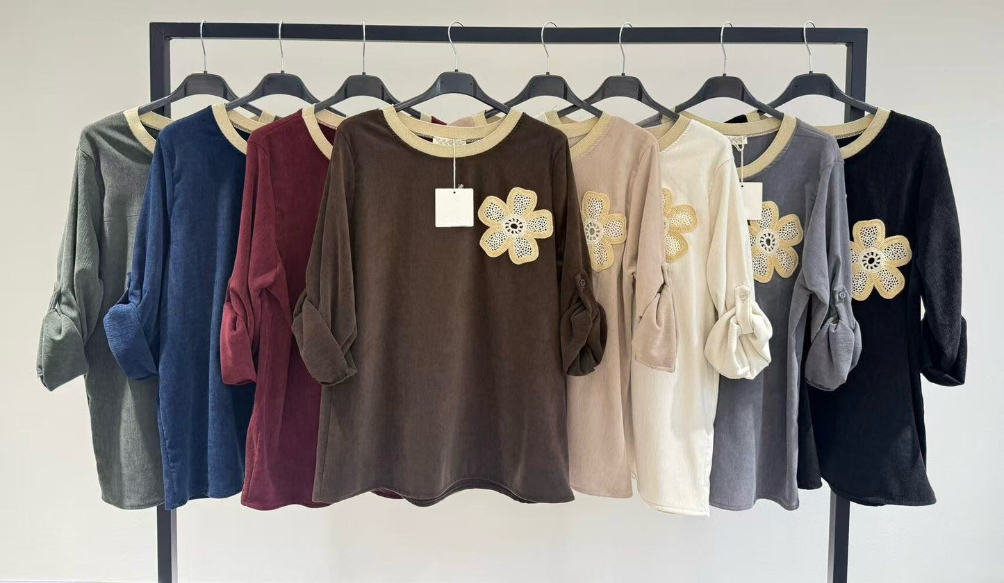 Velvet sweater with floral embroidery