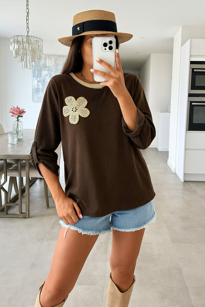Velvet sweater with floral embroidery
