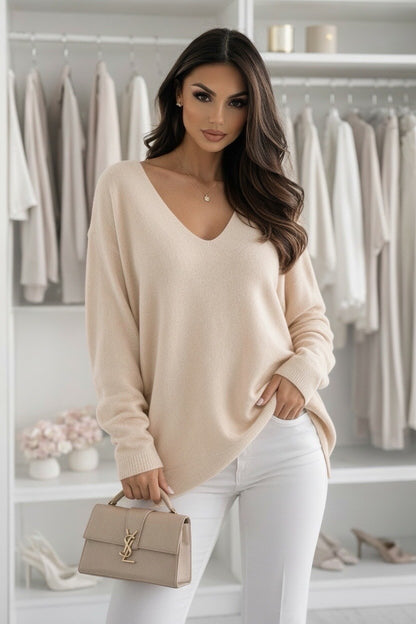 Oversized V-neck sweater GOOD VIBES
