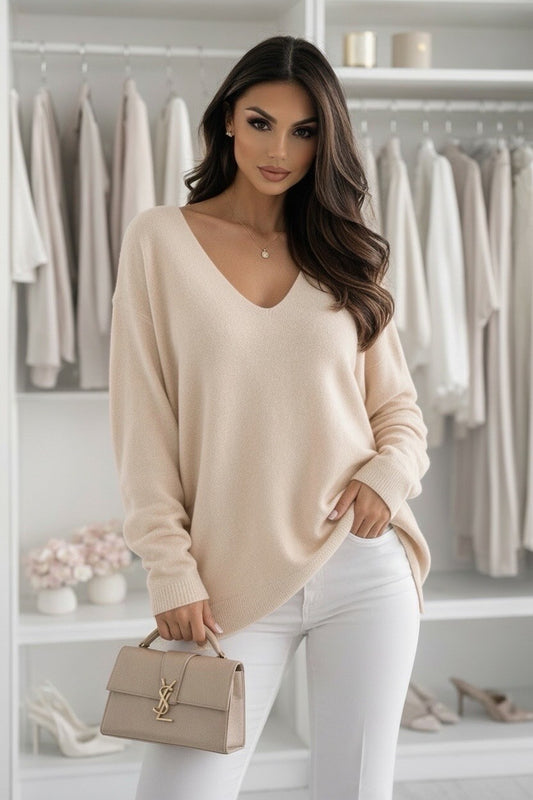 Oversized V-neck sweater GOOD VIBES