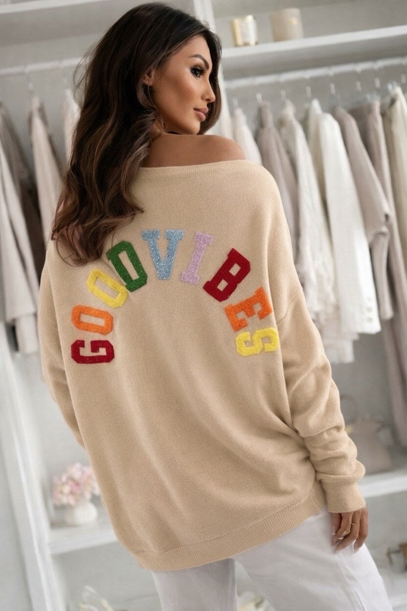 Oversized V-neck sweater GOOD VIBES