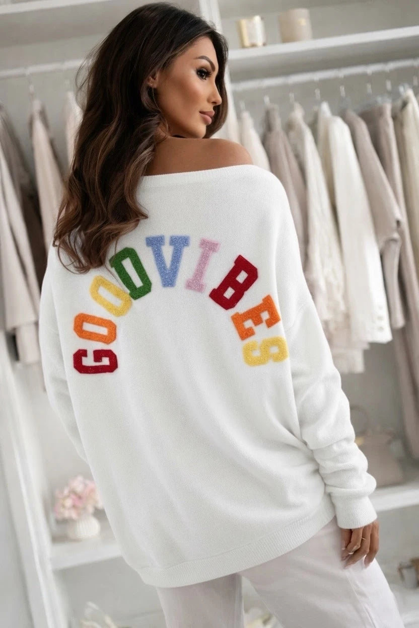 Oversized V-neck sweater GOOD VIBES