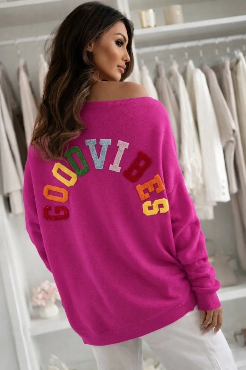 Oversized V-neck sweater GOOD VIBES