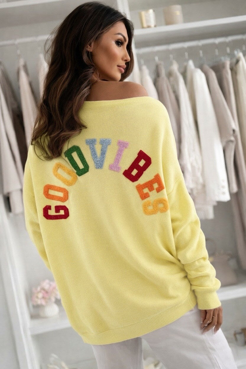 Oversized V-neck sweater GOOD VIBES