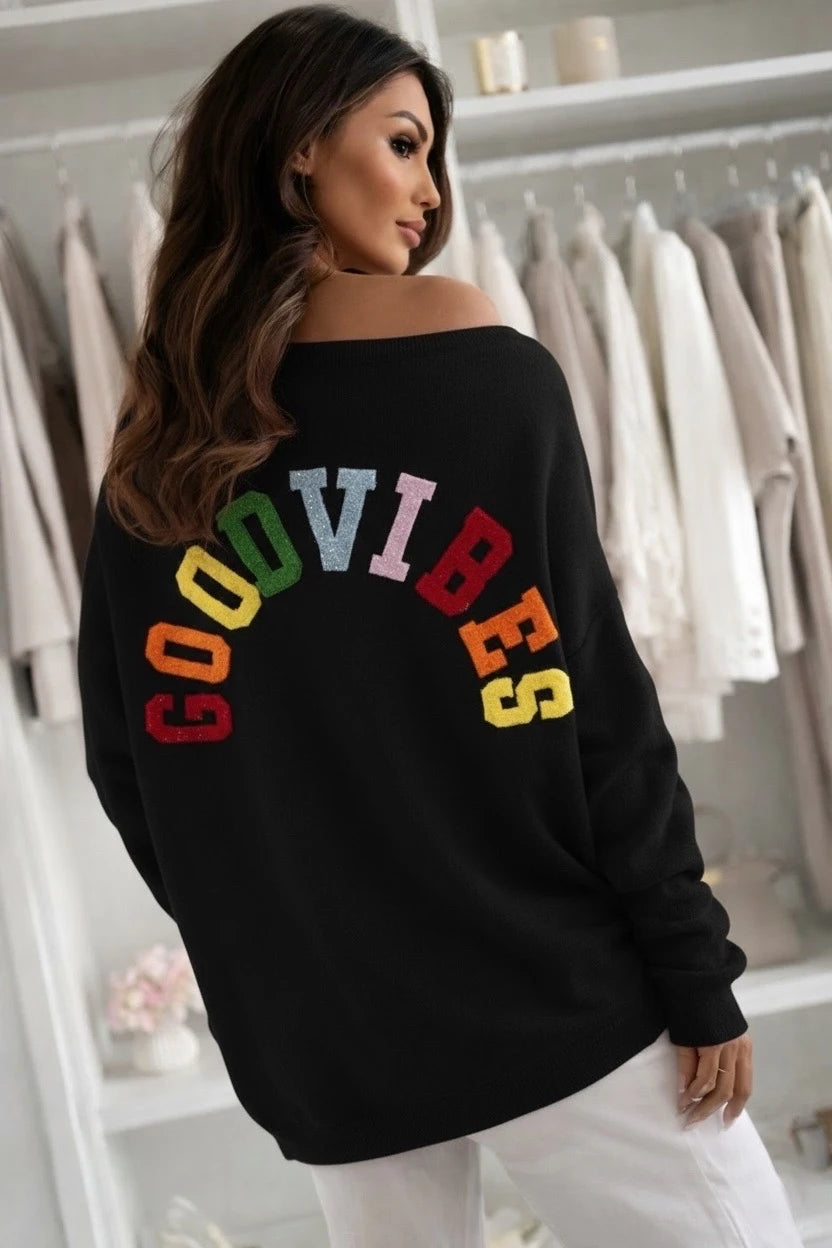 Oversized V-neck sweater GOOD VIBES