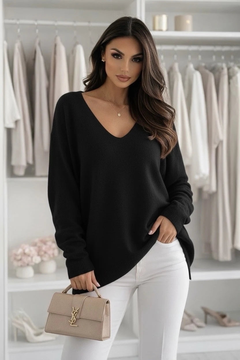 Oversized V-neck sweater GOOD VIBES