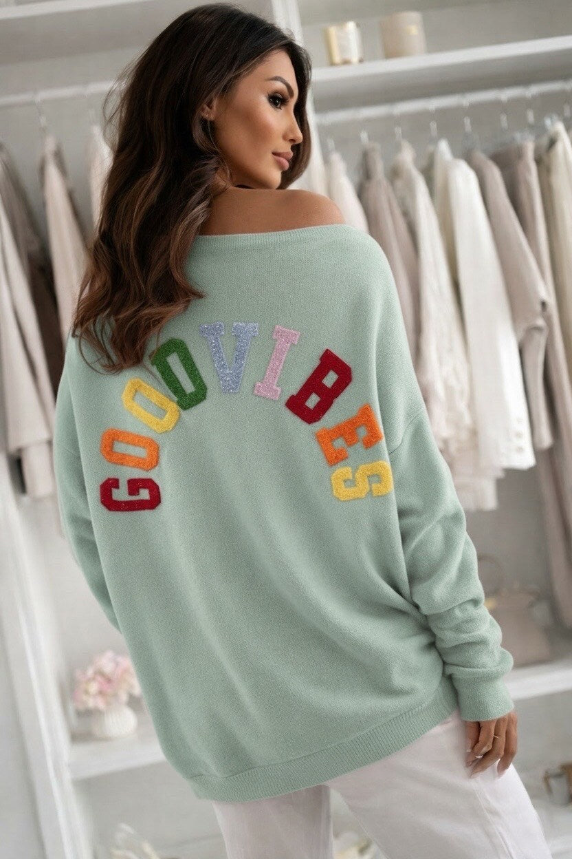 Oversized V-neck sweater GOOD VIBES