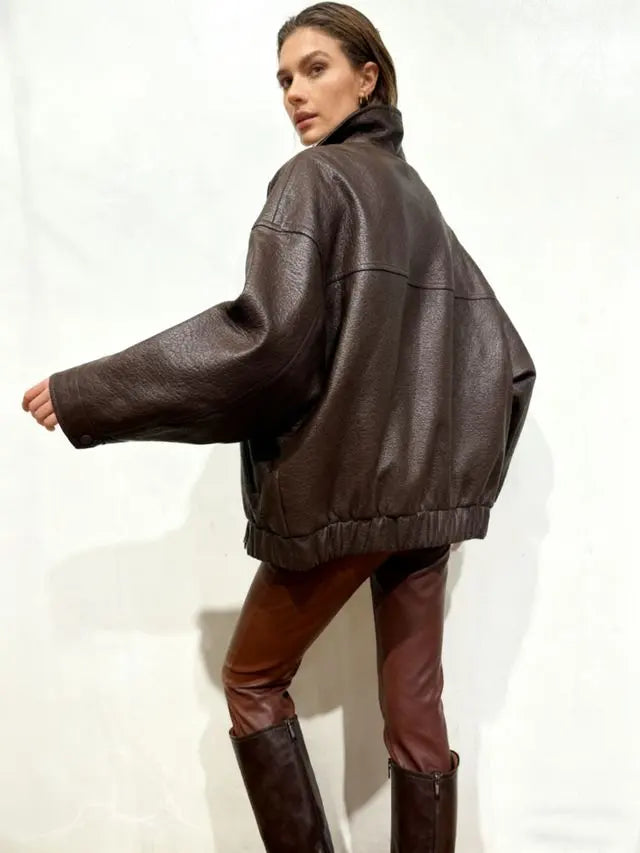 RAVEN – Faux leather jacket with a structured stand-up collar