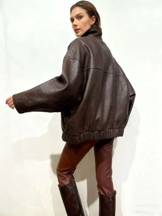 RAVEN – Faux leather jacket with a structured stand-up collar