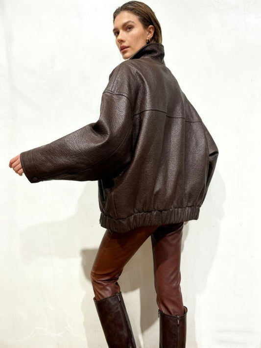 RAVEN – Faux leather jacket with a structured stand-up collar