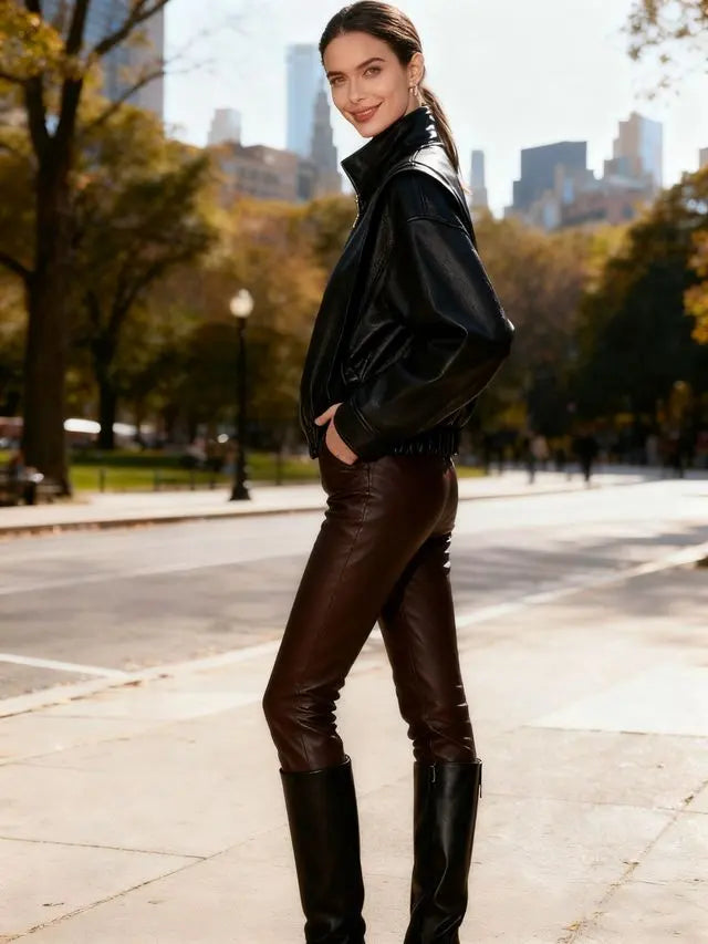 RAVEN – Faux leather jacket with a structured stand-up collar