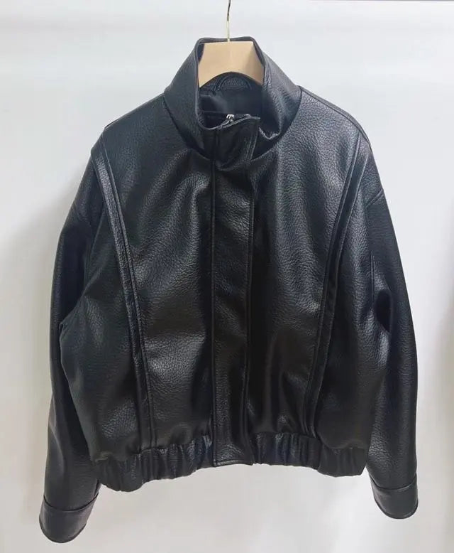 RAVEN – Faux leather jacket with a structured stand-up collar