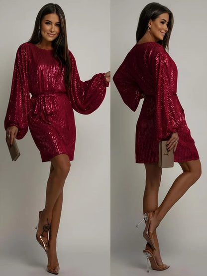 Sequin dress with tie