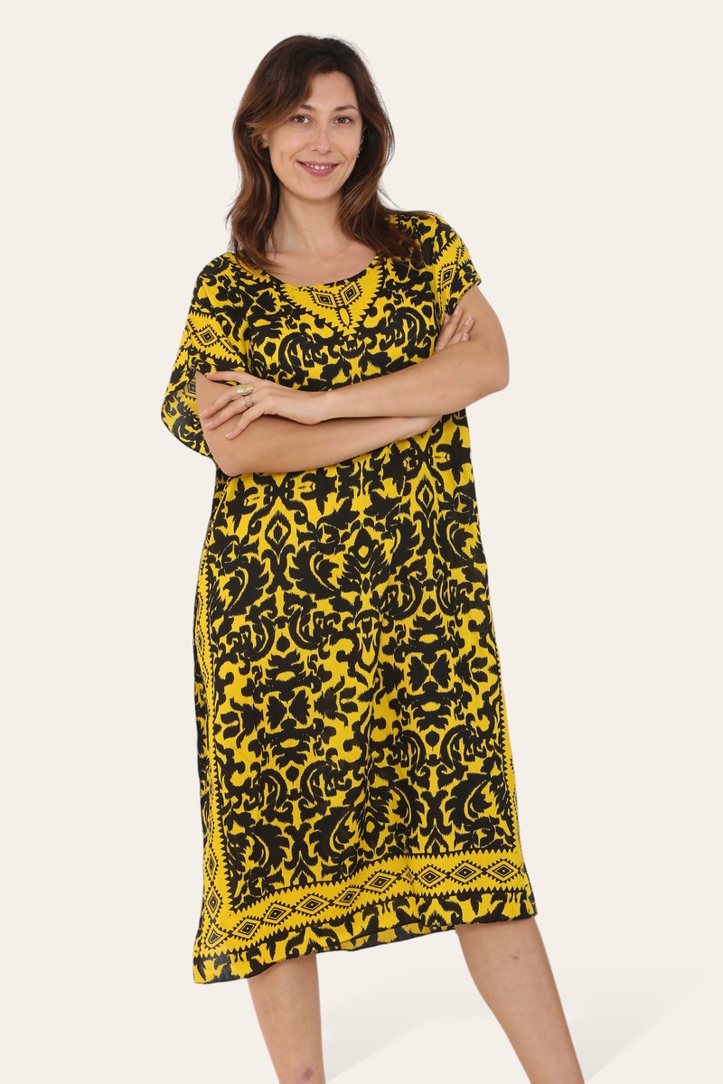 Short Caftan Dress, Ethnic Print, New Collection, Ref-7005