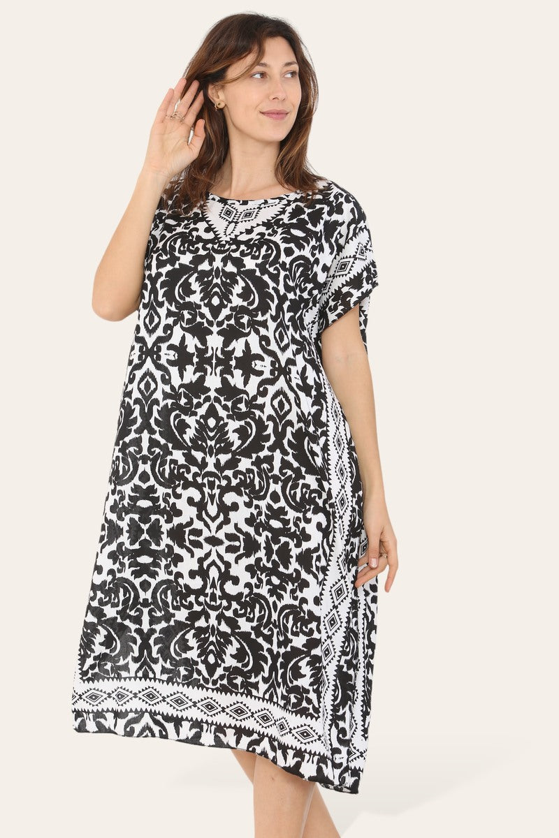 Short Caftan Dress, Ethnic Print, New Collection, Ref-7005