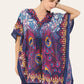 Short caftan dress, peacock feathered reb065s printed pattern