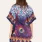 Short caftan dress, peacock feathered reb065s printed pattern