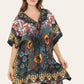 Short caftan dress, peacock feathered reb065s printed pattern