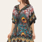 Short caftan dress, peacock feathered reb065s printed pattern