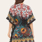 Short caftan dress, peacock feathered reb065s printed pattern