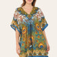Short caftan dress, peacock feathered reb065s printed pattern