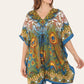 Short caftan dress, peacock feathered reb065s printed pattern