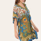 Short caftan dress, peacock feathered reb065s printed pattern