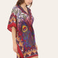 Short caftan dress, peacock feathered reb065s printed pattern