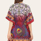 Short caftan dress, peacock feathered reb065s printed pattern