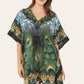 Short caftan dress, peacock feathered reb065s printed pattern