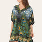 Short caftan dress, peacock feathered reb065s printed pattern