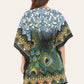 Short caftan dress, peacock feathered reb065s printed pattern