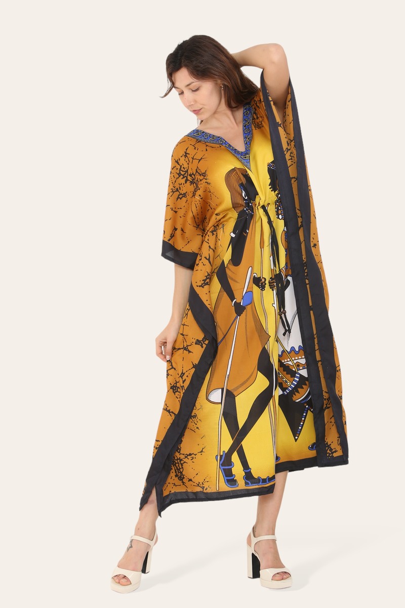 Caftan dress, traditional African style print, novelty Ref-9063L