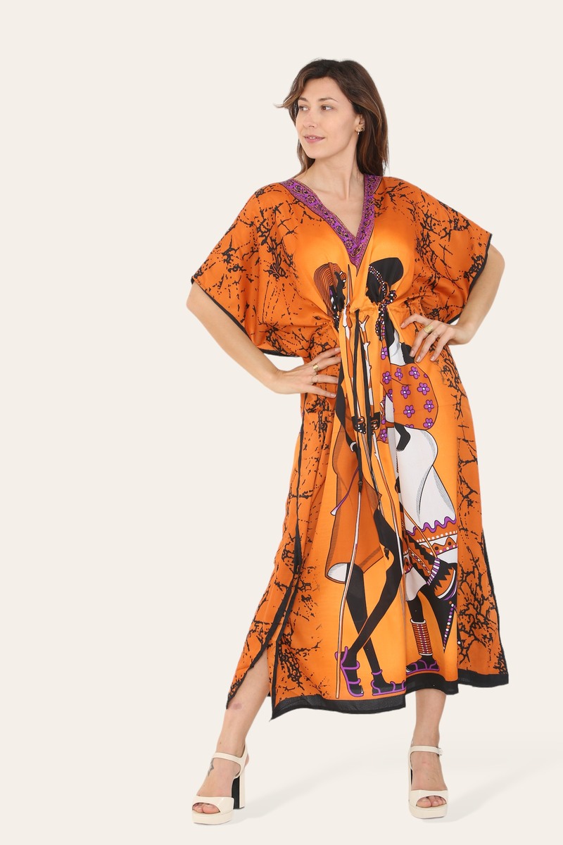 Caftan dress, traditional African style print, novelty Ref-9063L