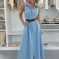 Sleeveless cotton shirt dress with denim effect belt
