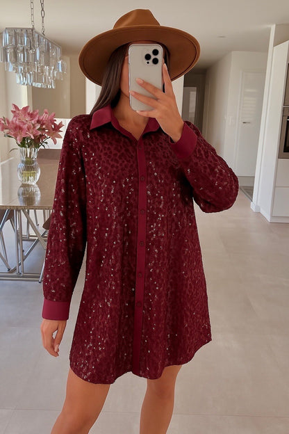 Leopard sequin shirt dress