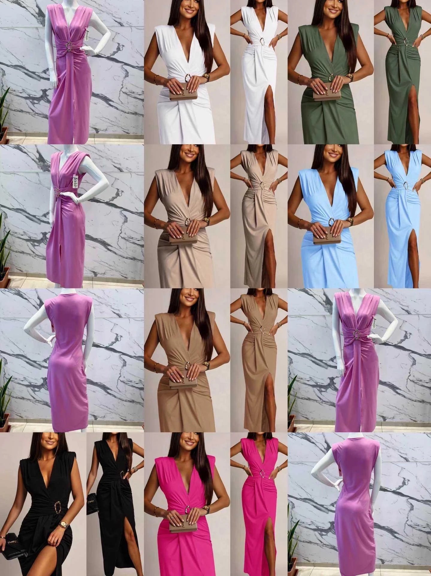 Chic dress - split, V -neck, ring detail