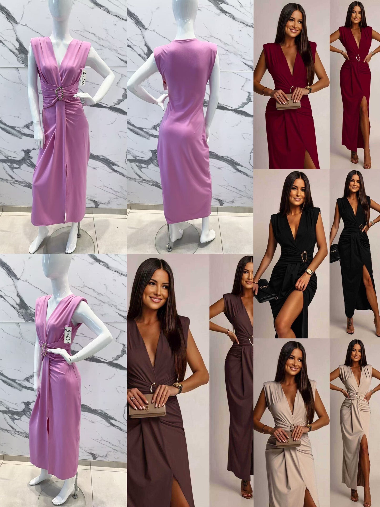 Chic dress - split, V -neck, ring detail