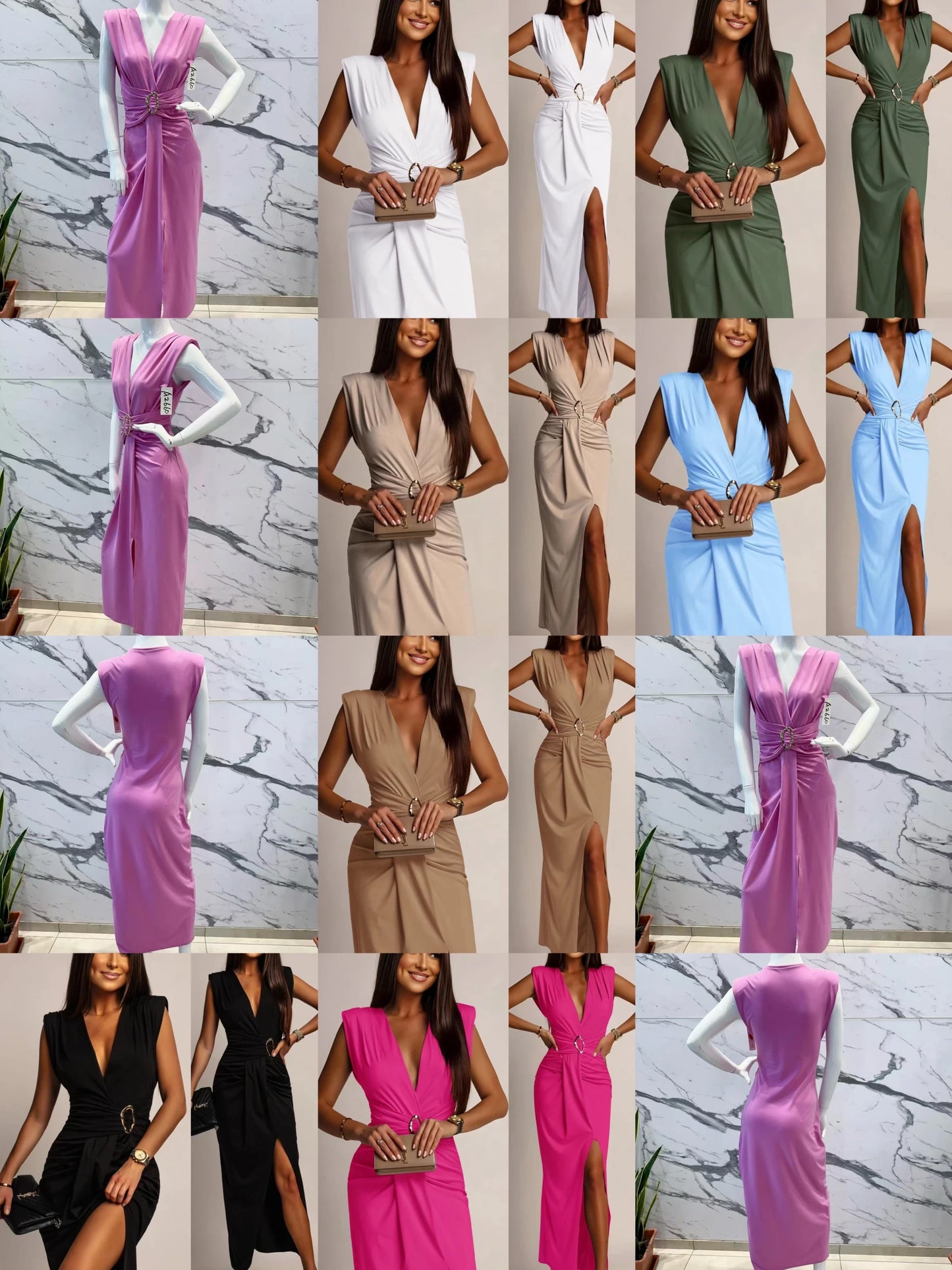 Chic dress - split, V -neck, ring detail