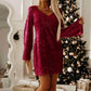 Long-sleeved sequin V-neck dress