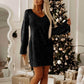 Long-sleeved sequin V-neck dress