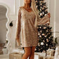 Long-sleeved sequin V-neck dress