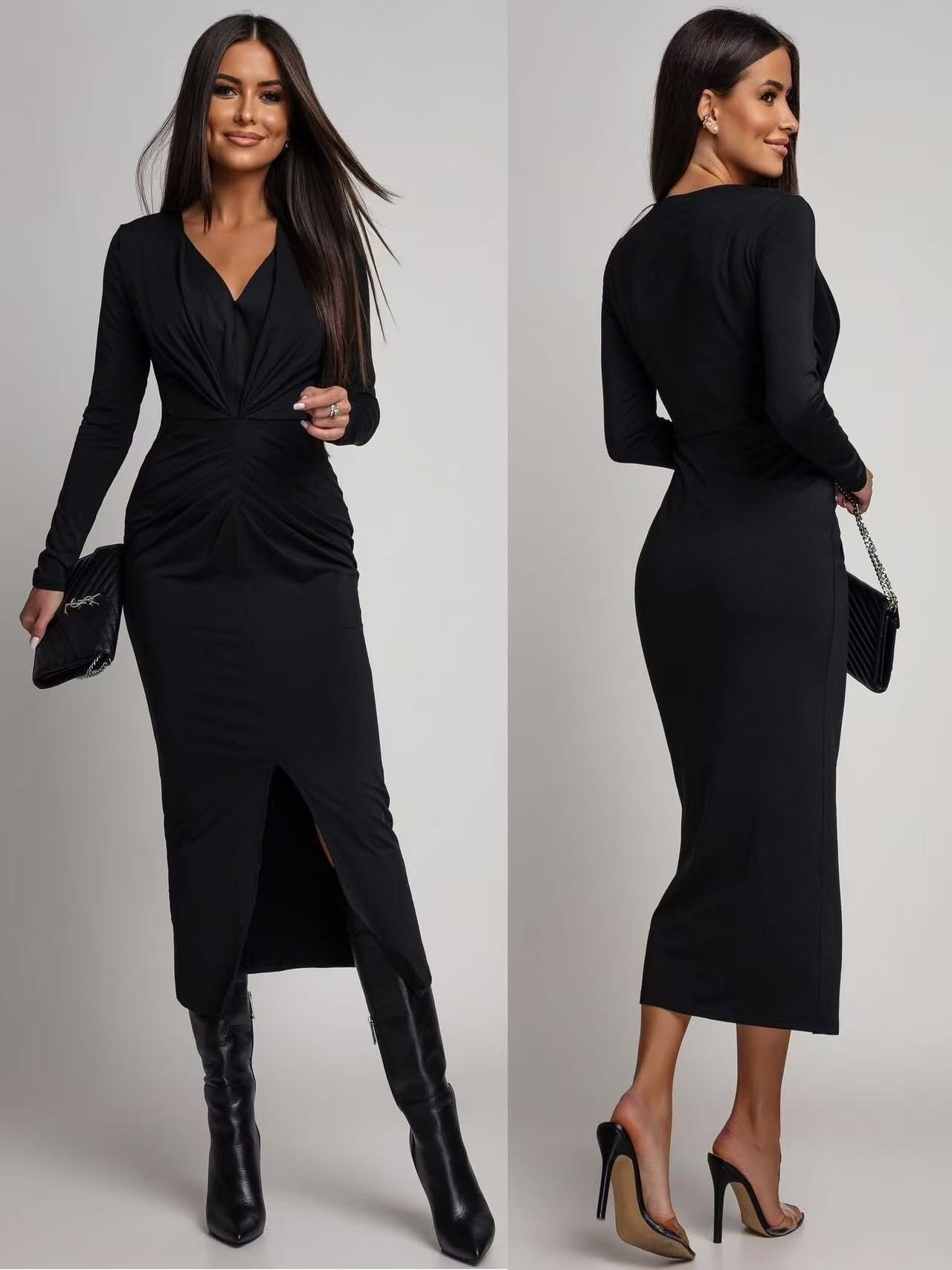 Long sleeve v -neck dress