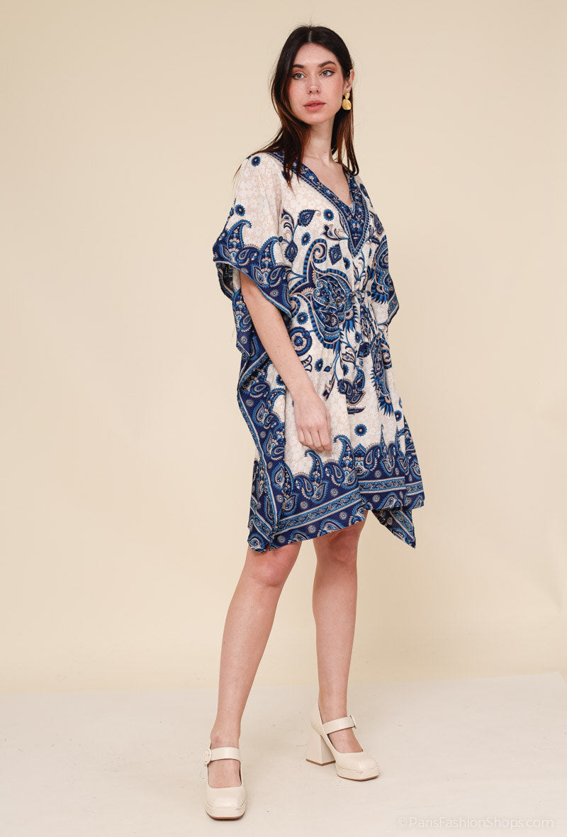 Short kaftan dress round mosaic flower style ref 1035S