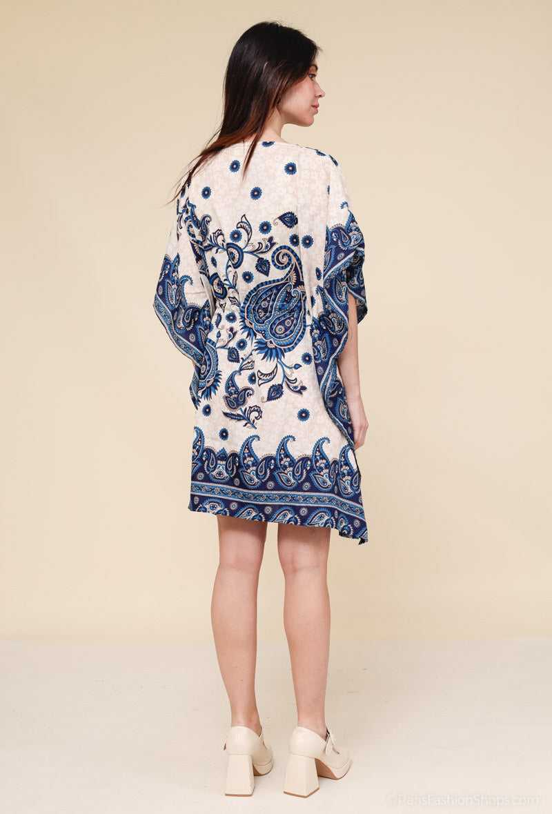Short kaftan dress round mosaic flower style ref 1035S